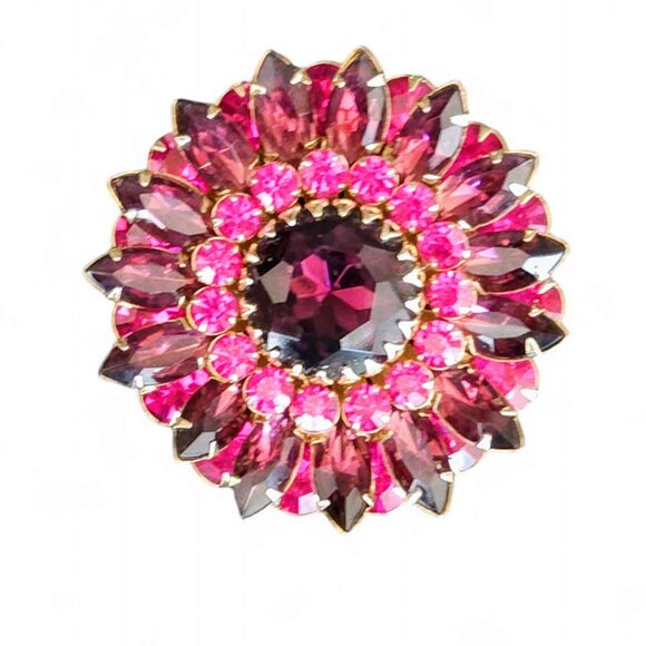 Vintage Judy Lee Fuchsia & Purple Rhinestone Brooch Pin - Picture 5 of 9